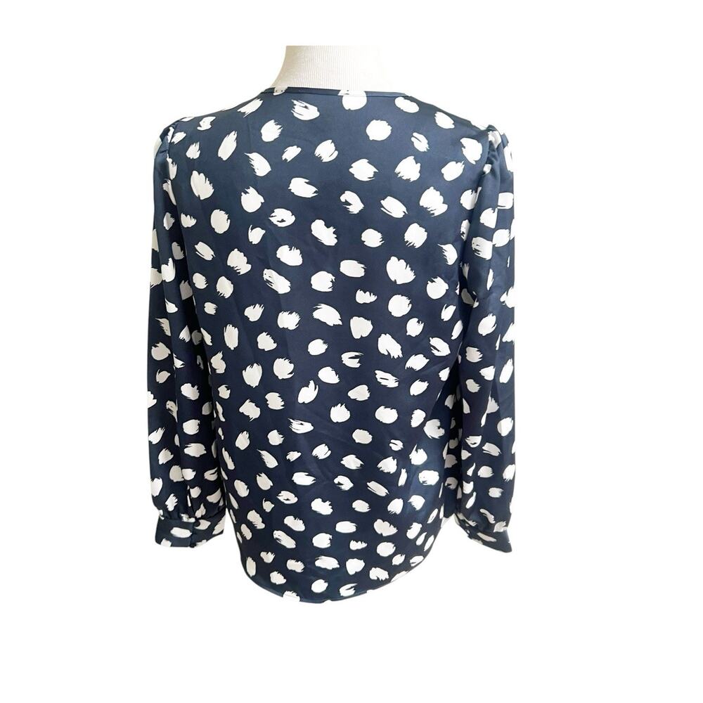 J. Crew Brushstroke Ruffled Satin Long Sleeve Size Small Navy White Preppy - Picture 3 of 11